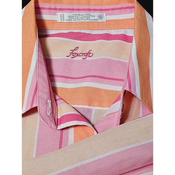 Foxcroft Wrinkle Free Button Down blouse size 14 vertical‎ stripes Pink - Picture 4 of 8